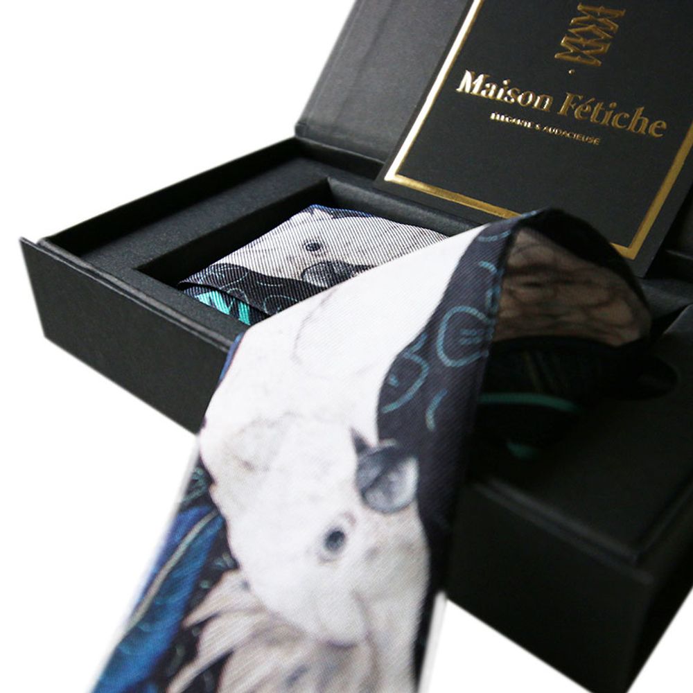 Foulards et écharpes - Fétiche à nouer 100 % twill de soie - bandeau/ruban - Cacatoès Turquoise - MAISON FÉTICHE