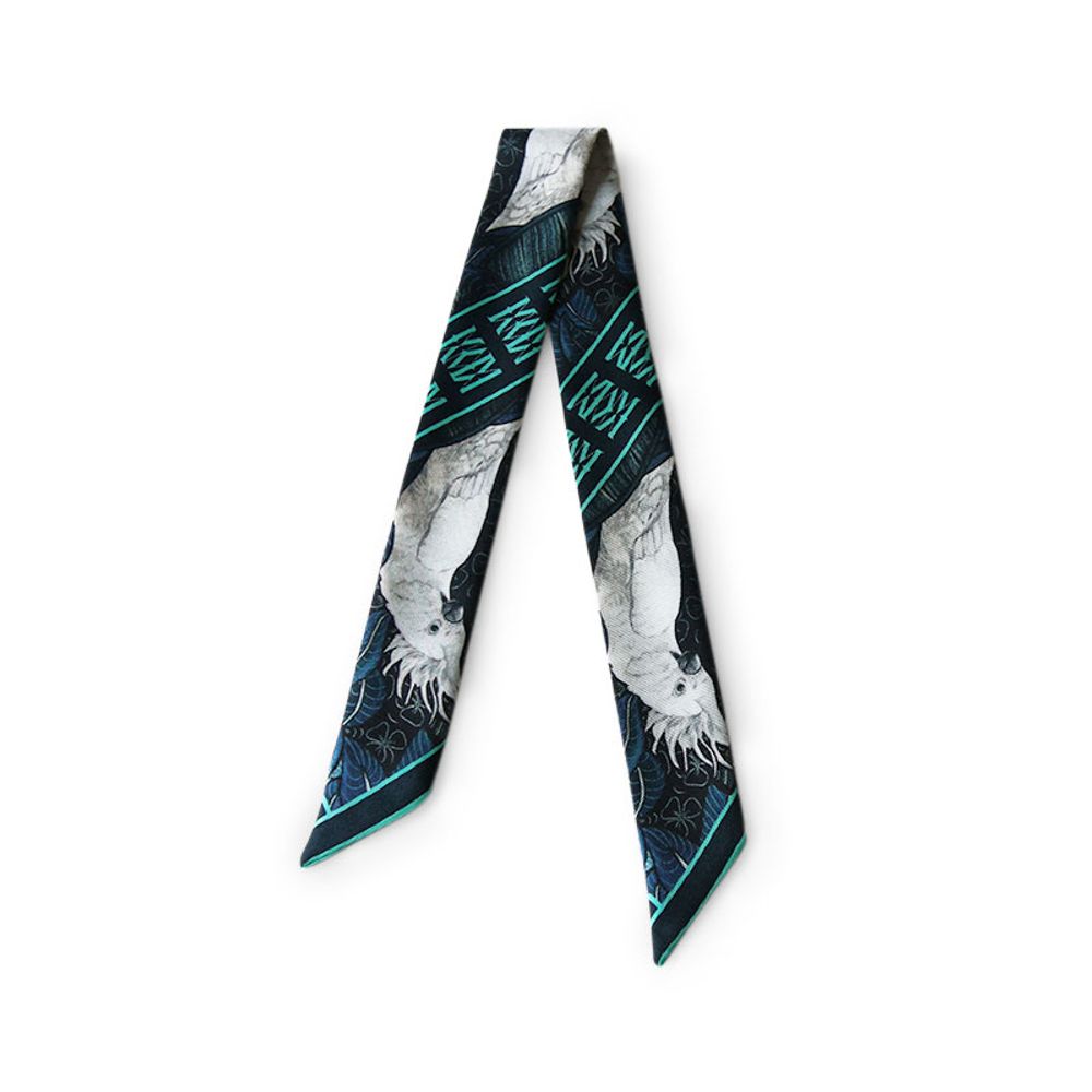 Foulards et écharpes - Fétiche à nouer 100 % twill de soie - bandeau/ruban - Cacatoès Turquoise - MAISON FÉTICHE