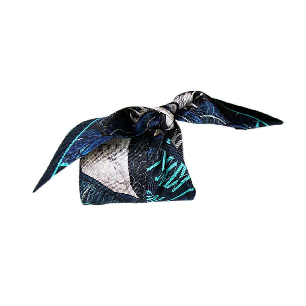Foulards et écharpes - Fétiche à nouer 100 % twill de soie - bandeau/ruban - Cacatoès Turquoise - MAISON FÉTICHE