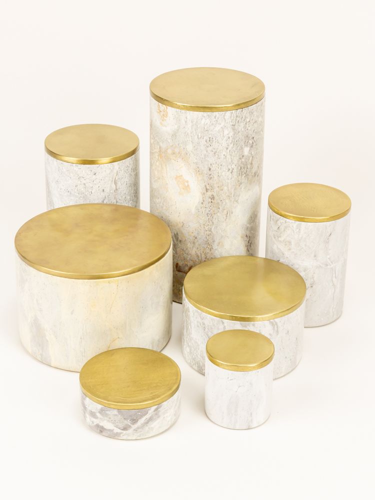 Food storage - Round stone and brass boxes - L INDOCHINEUR X RIVÊT