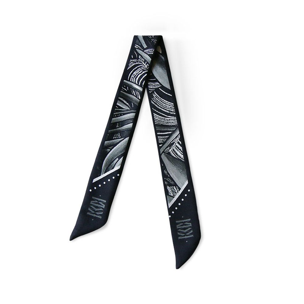 Foulards et écharpes - Fétiche à nouer 100 % twill de soie - bandeau/ruban - Legende Black & White - MAISON FÉTICHE