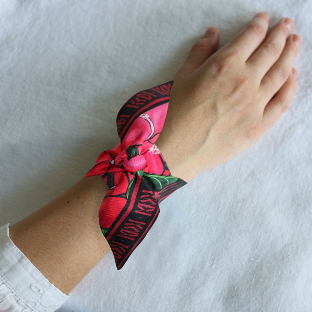 Jewelry - HIBISCUS RED KNOTTED FETISH PRINTED SILK TWILL BRACELET - MAISON FÉTICHE