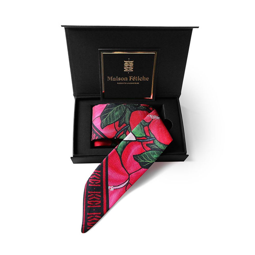 Jewelry - HIBISCUS RED KNOTTED FETISH PRINTED SILK TWILL BRACELET - MAISON FÉTICHE