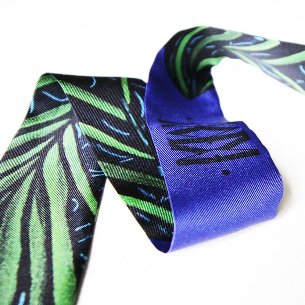 Scarves - BLUE PALM KNOTTED FETISH PRINTED SILK TWILL BRACELET - MAISON FÉTICHE