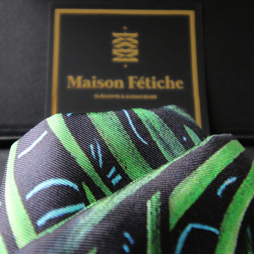 Foulards et écharpes - Fétiche à nouer 100 % twill de soie - bandeau/ruban - Palm Green - MAISON FÉTICHE