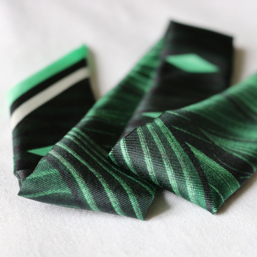 Scarves - GREEN SOFT WAX KNOTTED FETISH PRINTED SILK TWILL BRACELET - MAISON FÉTICHE