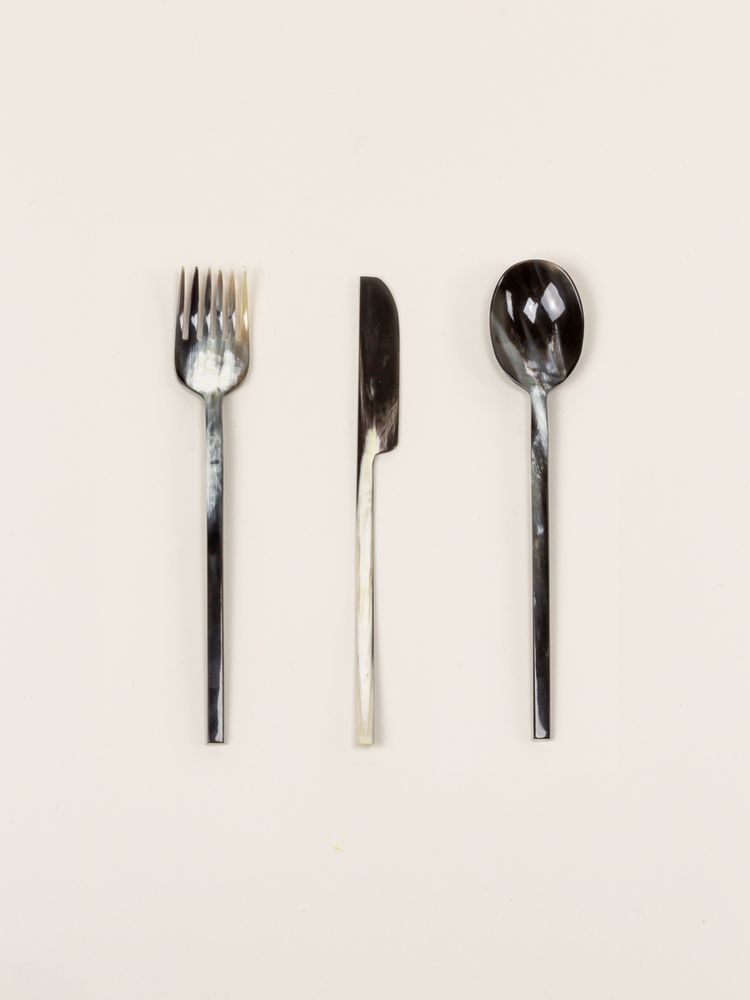 Flatware - Set of 3 small cutlery in natural horn - L INDOCHINEUR X RIVÊT