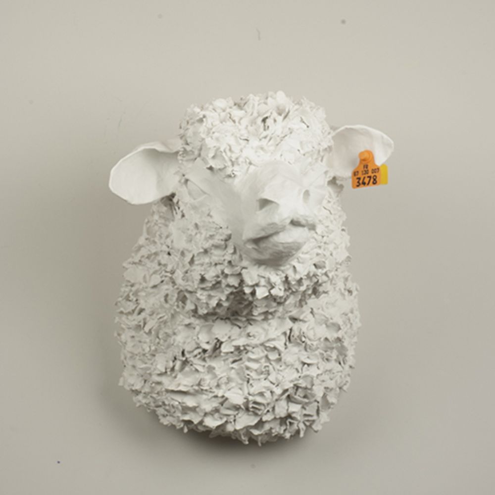 Aménagements pour bureau - Sculpture - Trophée de mouton blanc en papier mâché "LE TONDU" - MARIE TALALAEFF