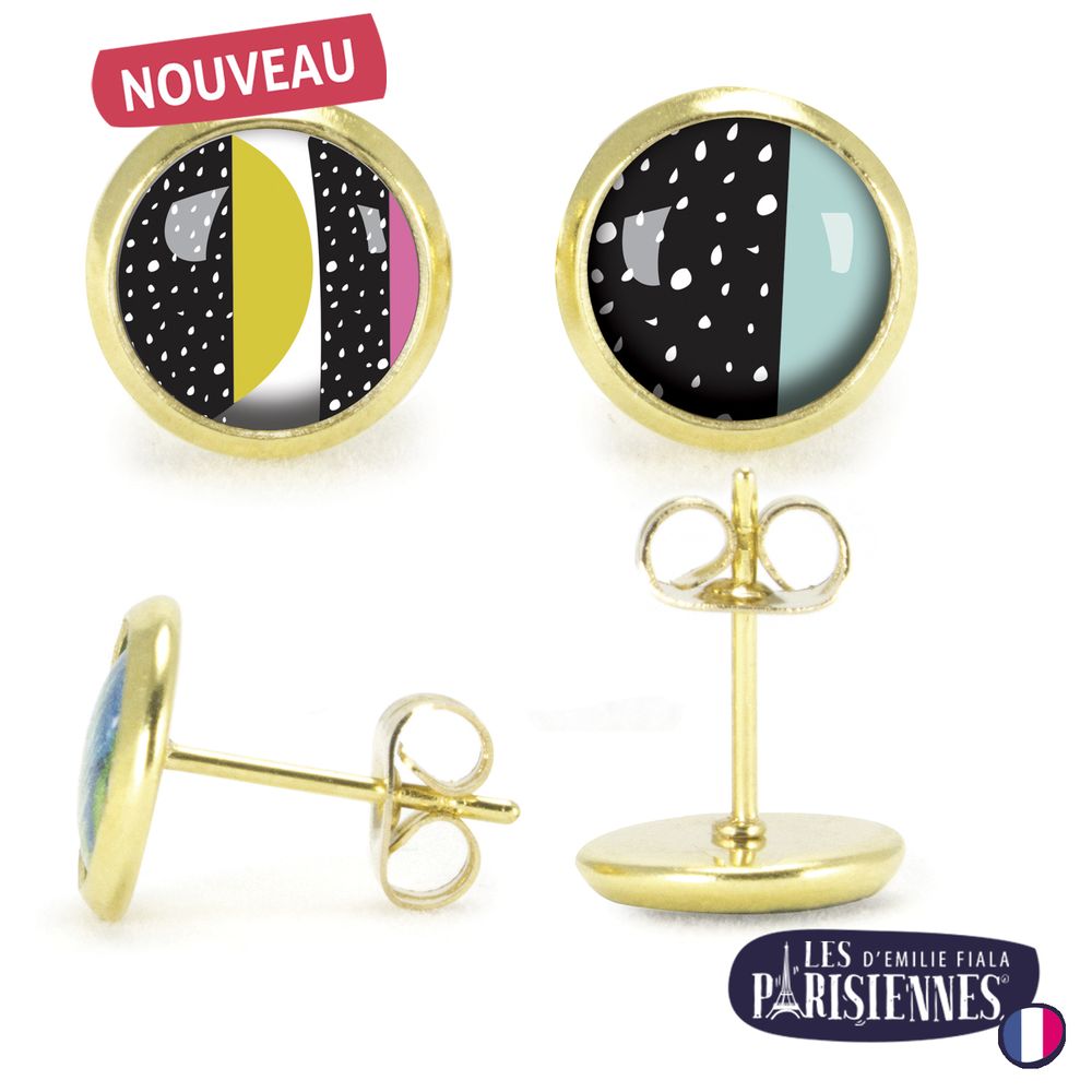 Bijoux - Ears Studs gold Les Parisiennes Happy Day - LES JOLIES D'EMILIE