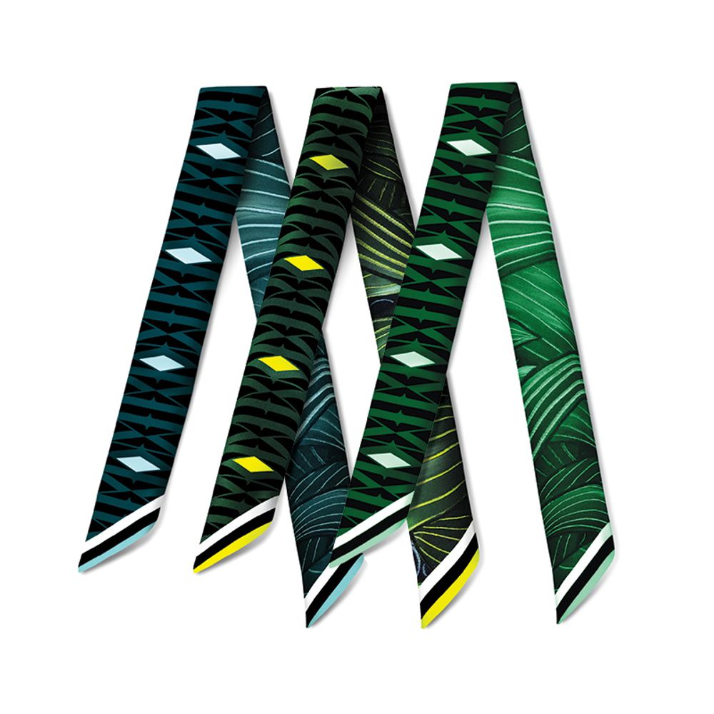 Foulards et écharpes - Coffret 3 Fétiches à nouer Wax - Fétiches à nouer 100 % twill de soie - bandeaux/rubans - Wax Green + Wax Blue + Wax Yellow - MAISON FÉTICHE
