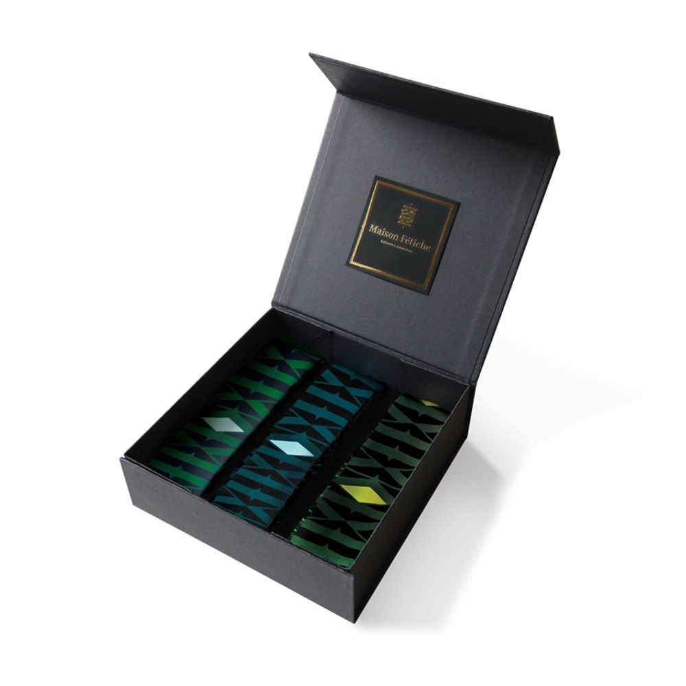 Foulards et écharpes - Coffret 3 Fétiches à nouer Wax - Fétiches à nouer 100 % twill de soie - bandeaux/rubans - Wax Green + Wax Blue + Wax Yellow - MAISON FÉTICHE