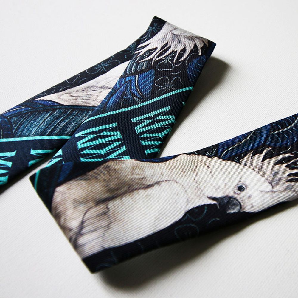 Scarves - Set of 3 "Heavenly" knotted fetishes - • Turquoise cockatoo • Simple Blue Palm • Pink Birds of paradise - MAISON FÉTICHE