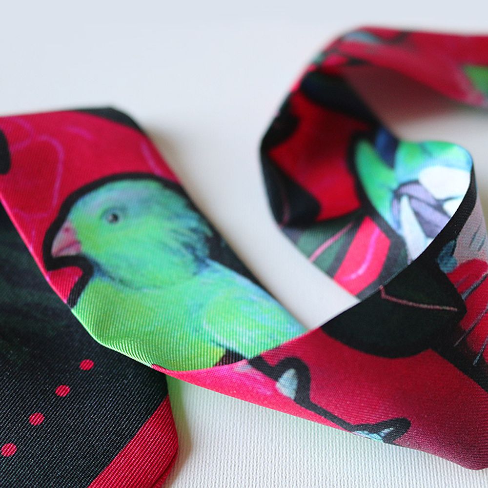 Scarves - Set of 3 "Heavenly" knotted fetishes - • Turquoise cockatoo • Simple Blue Palm • Pink Birds of paradise - MAISON FÉTICHE