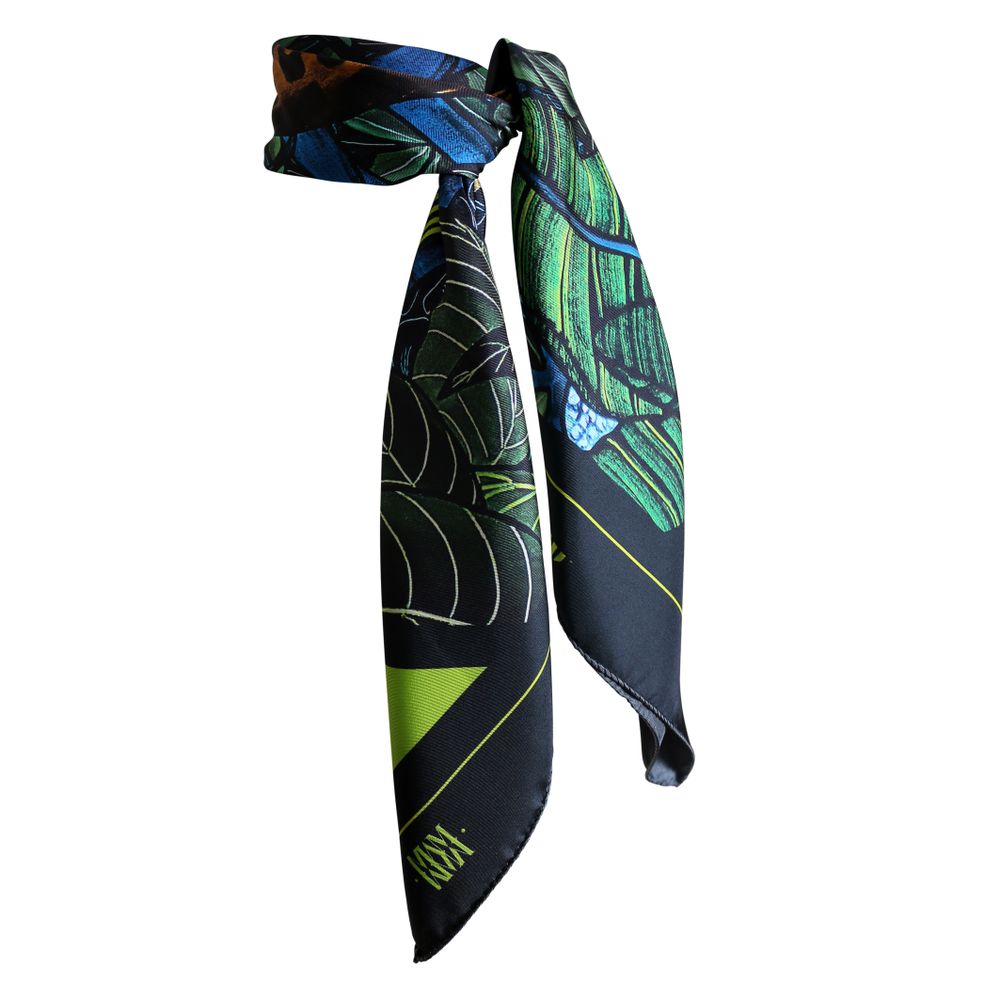 Tissus - Foulard / carré - FAUVE 90 - imprimé 100 % twill de soie - 90 x 90 cm - roulotté à la française - MAISON FÉTICHE