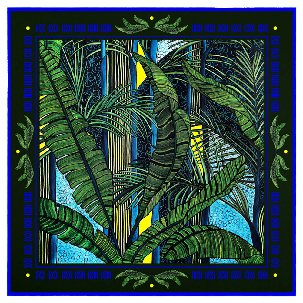 Foulards et écharpes - Foulard / carré - ORIENT 90 - imprimé 100 % twill de soie - 90 x 90 cm - roulotté à la française - Maison Fétiche - MAISON FÉTICHE