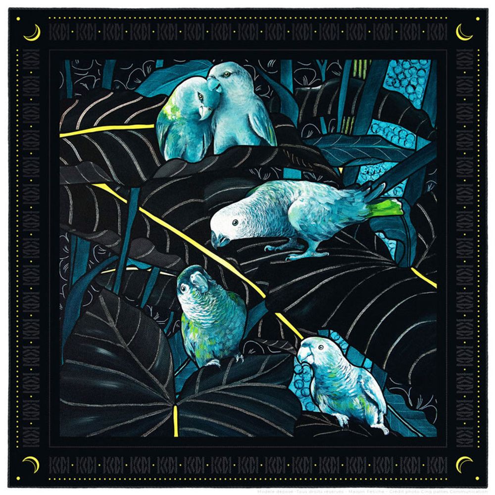 Scarves - THÉATHÉE DE NIGHT N°5 90 - square/scarf printed 100% silk twill - 90 x 90 cm - French roll - Maison Fétiche - MAISON FÉTICHE