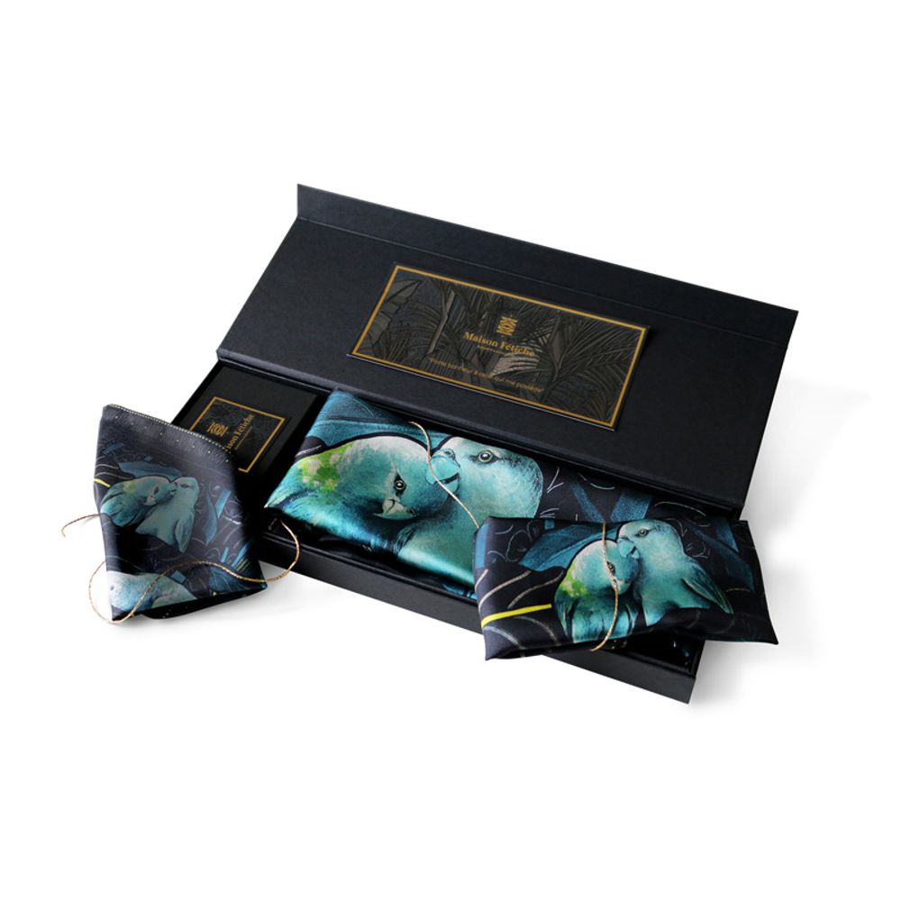 Scarves - BOX “OUR BEAUTIFUL FAMILY” NIGHT THEATRE N°5 1 SILK TWILL SQUARE 90 + 1 SILK TWILL SQUARE 45 + 1 SILK TWILL MEN'S POCKET SQUARE - MAISON FÉTICHE