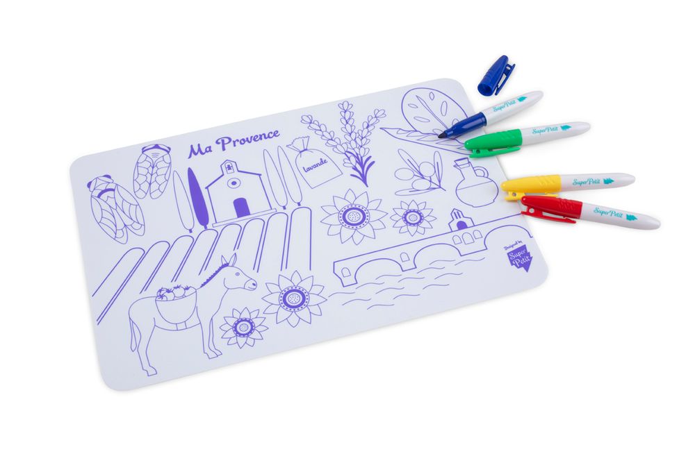 Cadeaux - Silicone Mini Playmat - PROVENCE  reversible avec 4 feutres inclus - SUPERPETIT