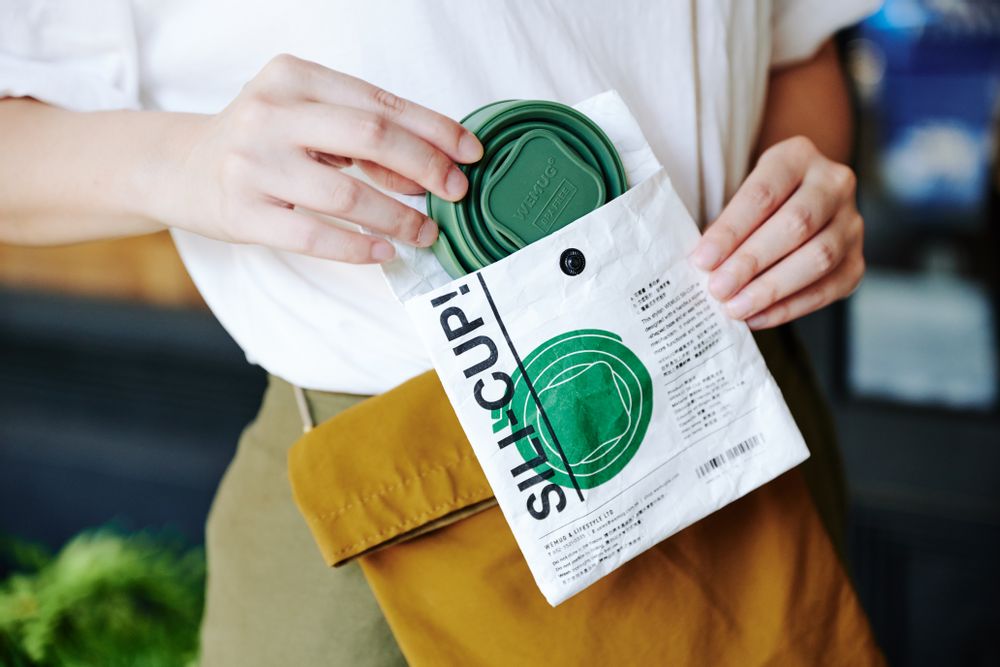 Cadeaux - Tyvek Pochette On-the-Go Mug en silicone pliable, tasse, bouteille - WEMUG