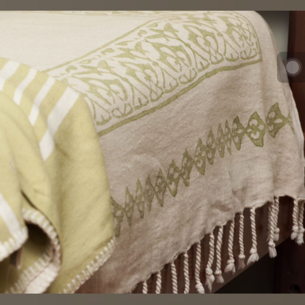 Throw blankets - HANDPRINTED BEDCOVER THROW SOFA COVER BLANKET TABLE COVER COTTON -LINEN CUSTOMMADE - LALAY