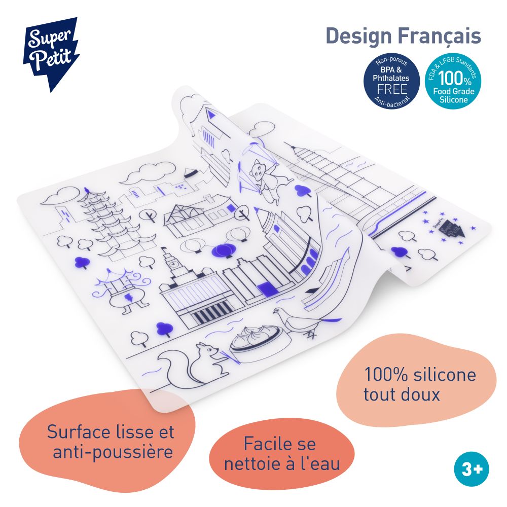 Stationery - Silicone colouring table mat for kids with 5 dry markers included. - SUPERPETIT
