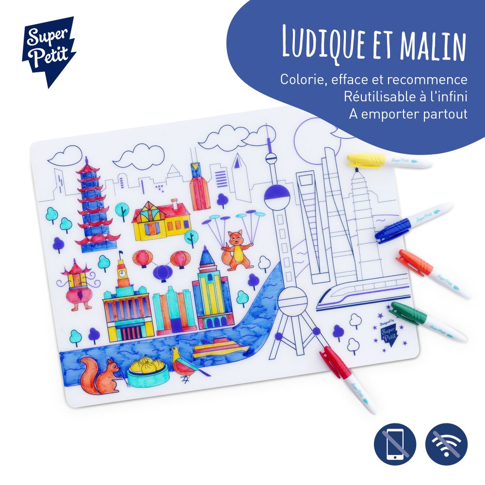 Stationery - Silicone colouring table mat for kids with 5 dry markers included. - SUPERPETIT