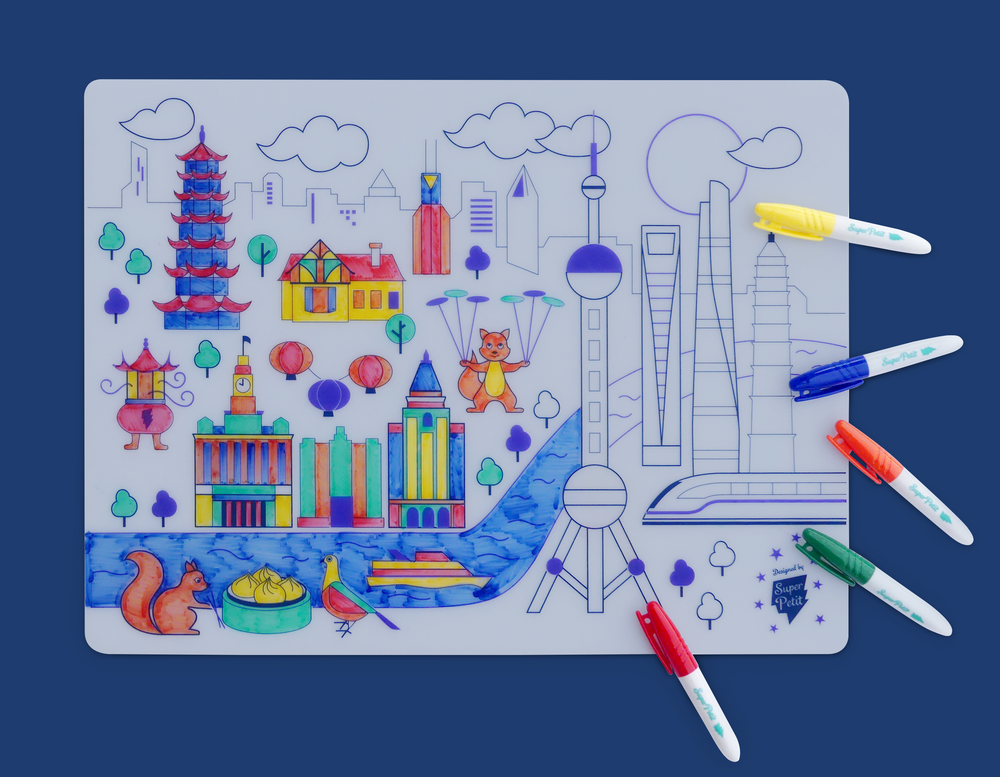 Stationery - Silicone colouring table mat for kids with 5 dry markers included. - SUPERPETIT