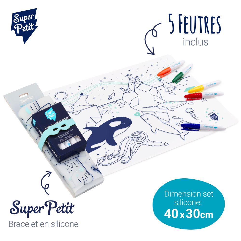 Stationery - Silicone colouring table mat for kids included 5 markers- On Iceberg - SUPERPETIT
