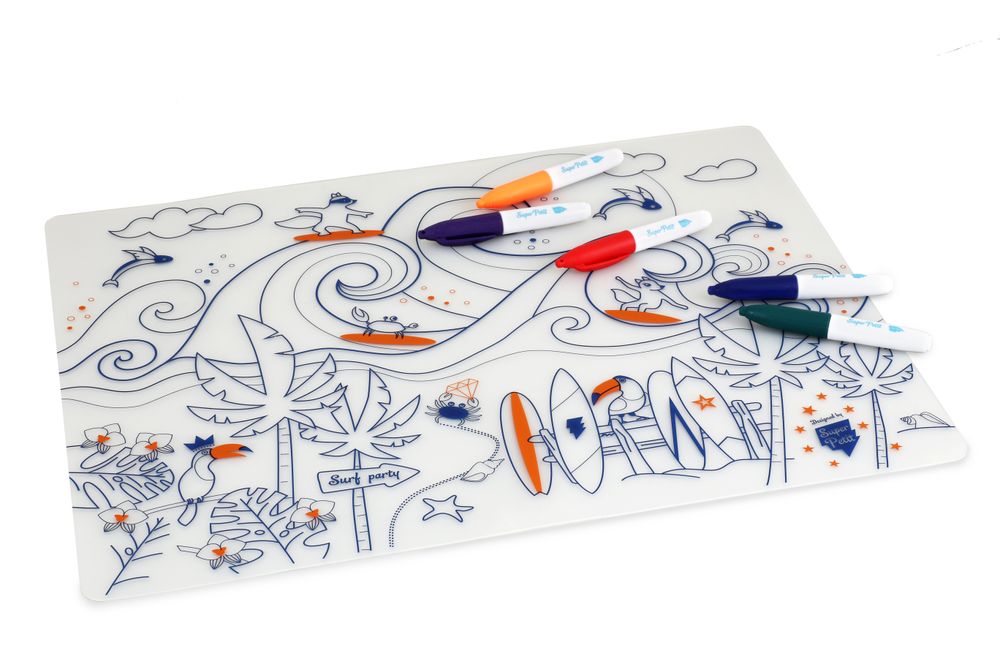 Gifts - Silicone colouring table mat for kids included 5 markers- Surf - SUPERPETIT