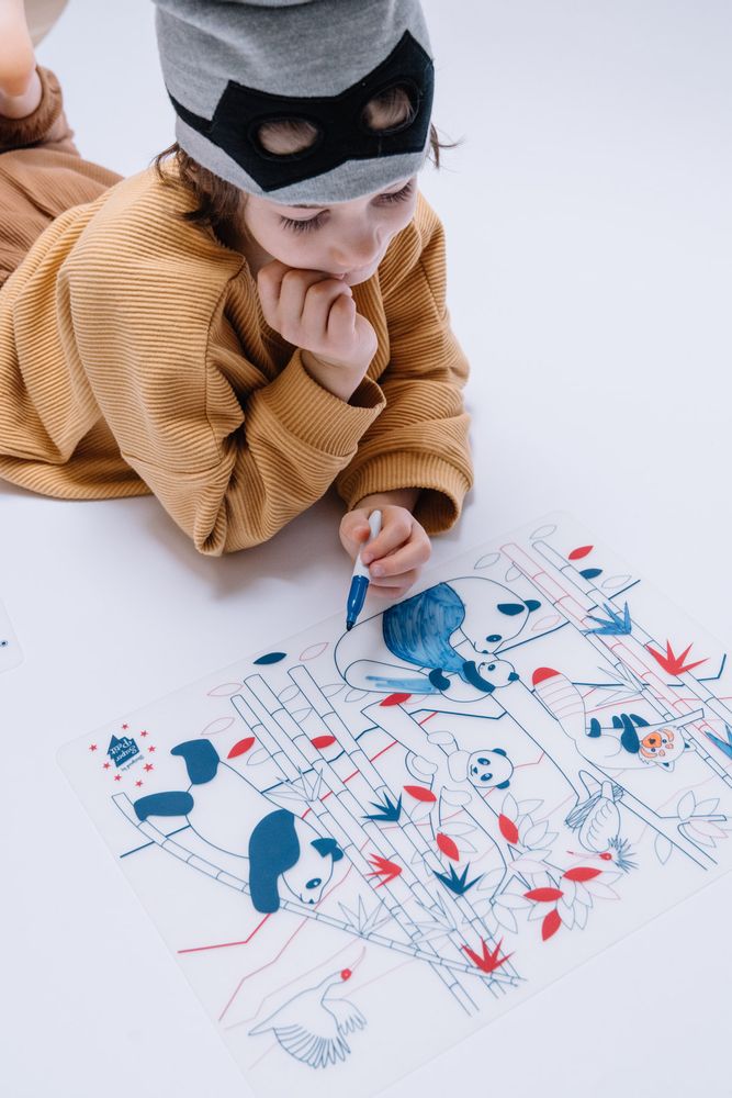 Papeterie - set de table en silicone à colorier avec 5 feutres effaçables inclus - thème Wildlife - PANDA - SUPERPETIT