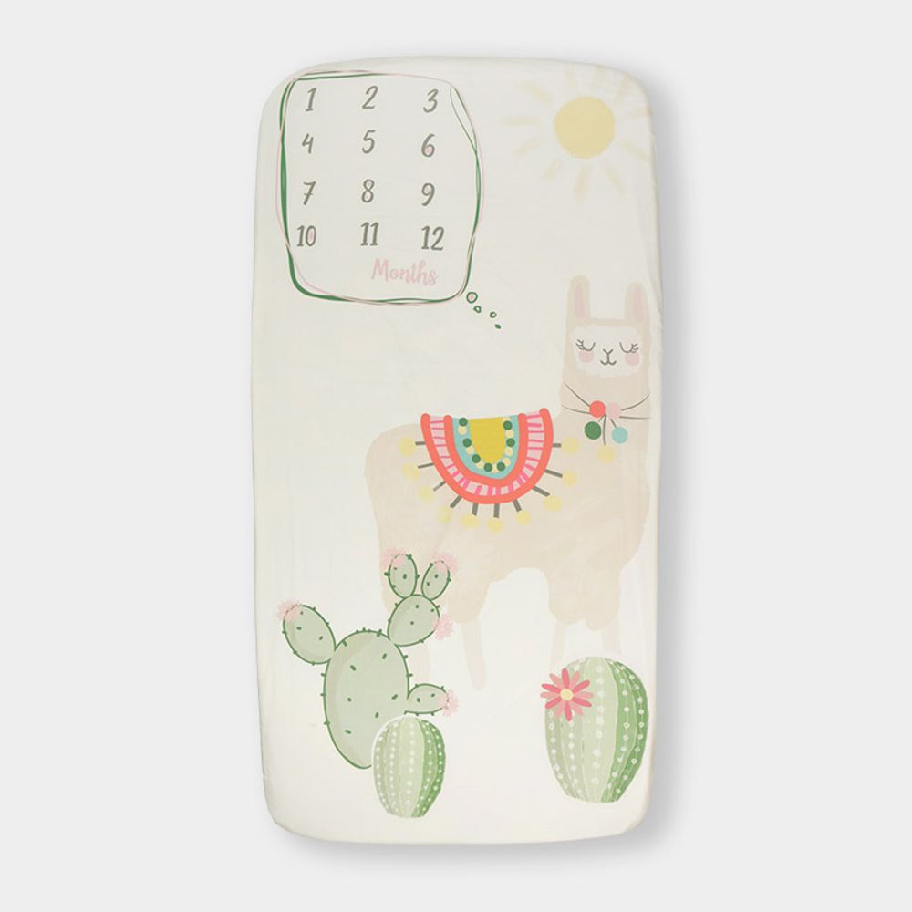 Bed linens - MONTHLY CRIB SHEET LLAMA PRINT MILESTONE - PETIT ALO