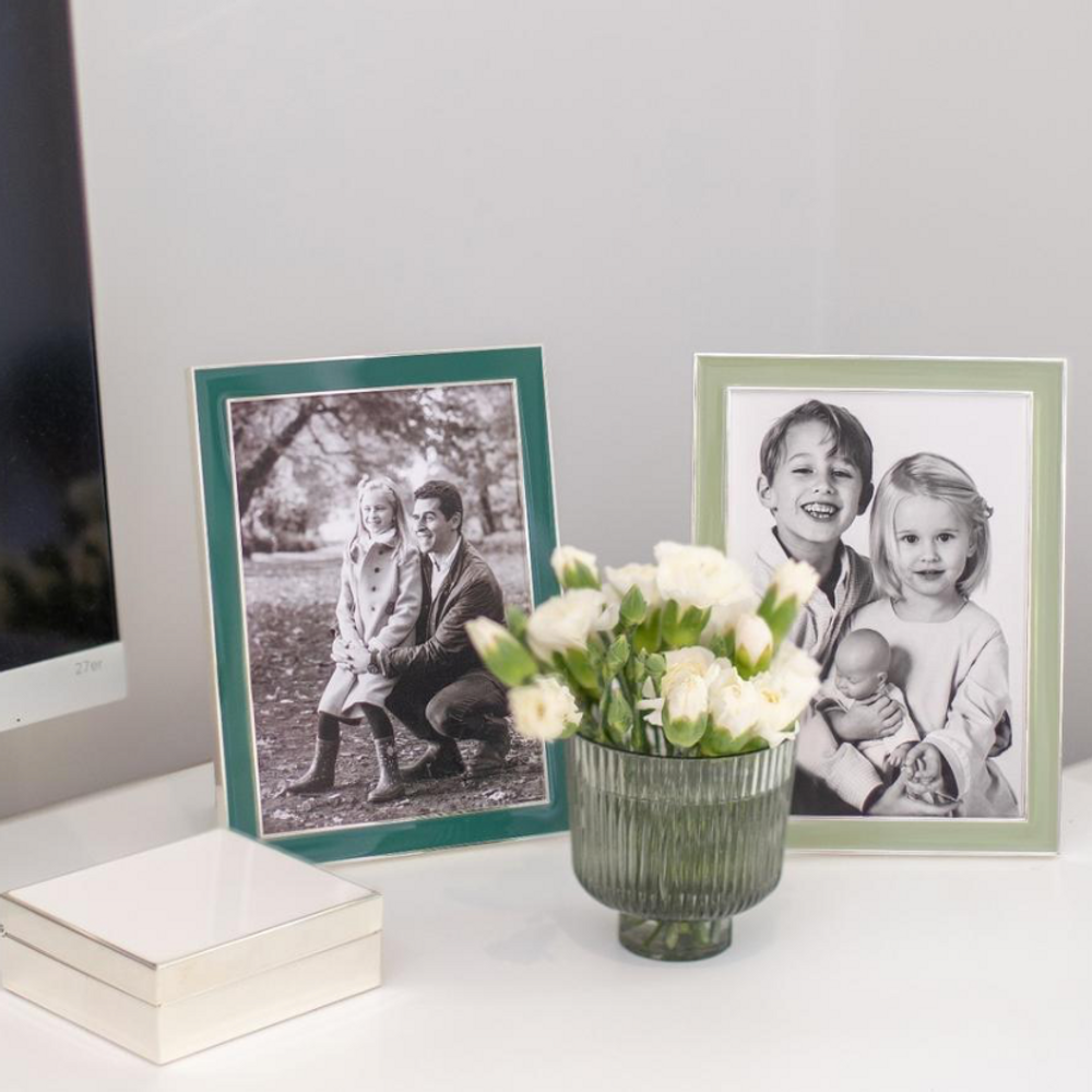 Hotel bedrooms - Pale Sage Green Enamel & Silver Frame - ADDISON ROSS