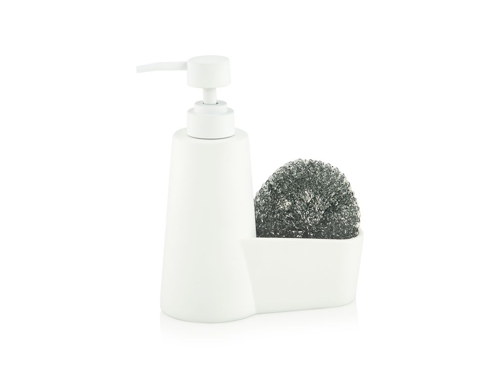 Kitchen utensils - White Polyresin Soap Dispenser with Scrubber CC70058 - ANDREA HOUSE