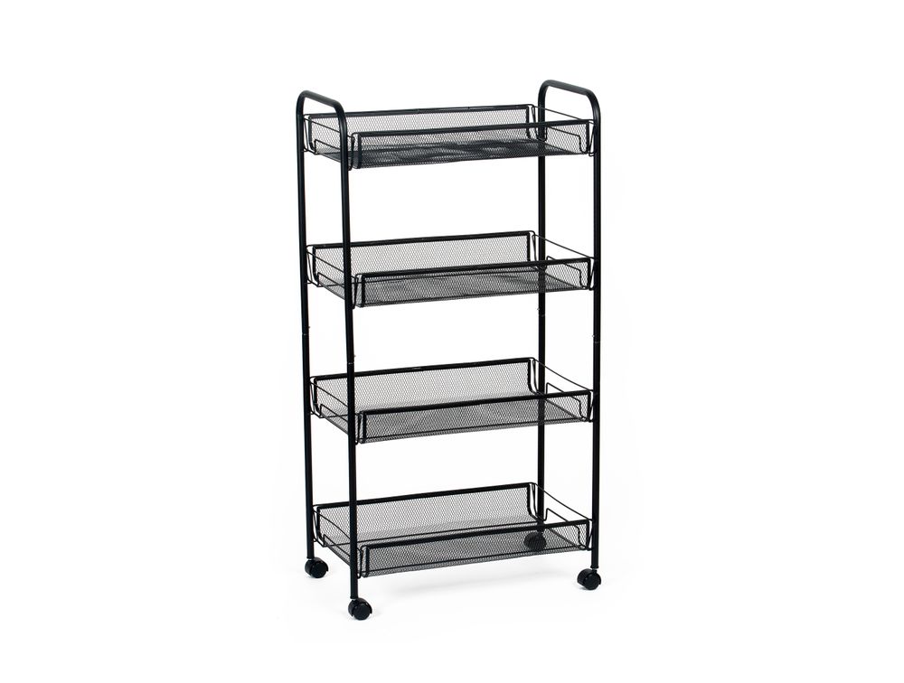 Trolleys - 4 tier shelf black metal storage trolley CC70067 - ANDREA HOUSE