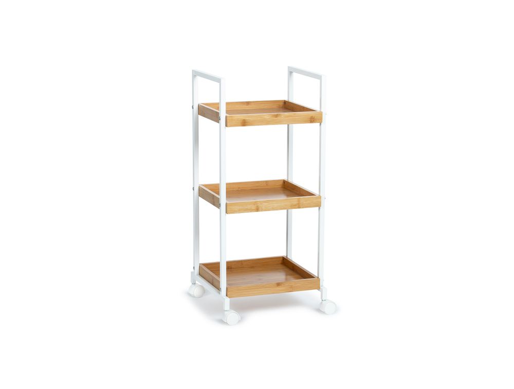 Ustensiles de cuisine - Chariot de rangement 3 niveaux en métal blanc/bambou CC70158 - ANDREA HOUSE