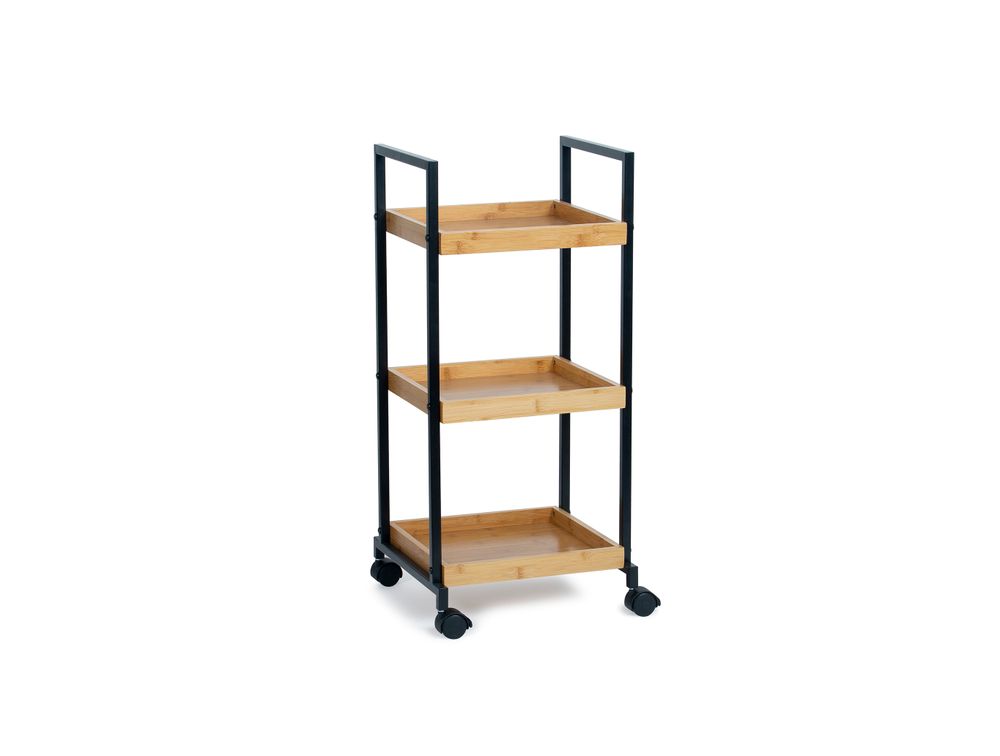 Trolleys - 3 tier shelf black metal/bamboo storage trolley CC70159 - ANDREA HOUSE