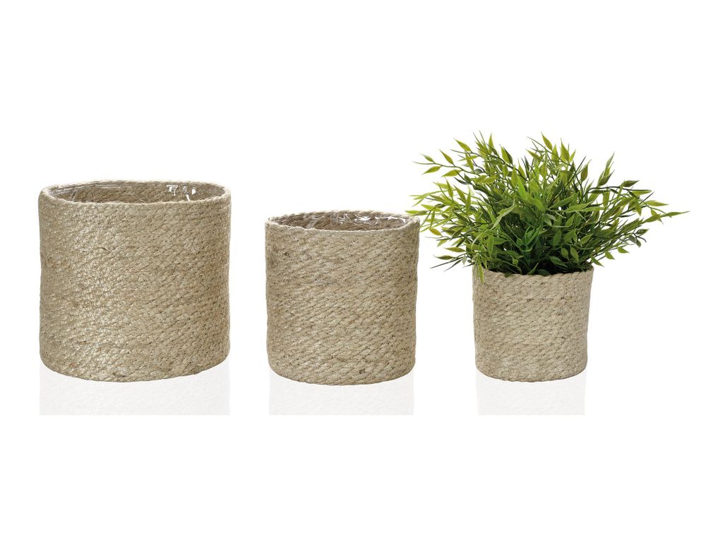 Rangements pour salle de bain - Lot de 3 pots de fleurs en jute naturel AX18069 - ANDREA HOUSE