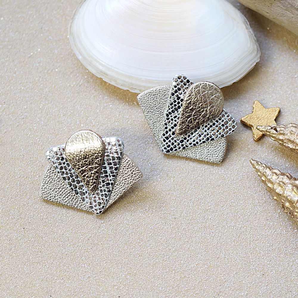 Bijoux - Puces d'oreilles ART DÉCO en cuir recyclé - NI UNE NI DEUX BIJOUX