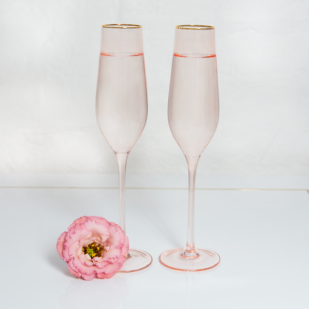 Cadeaux - Lot de 2 flûtes à champagne en cristal rose - CRISTINA RE