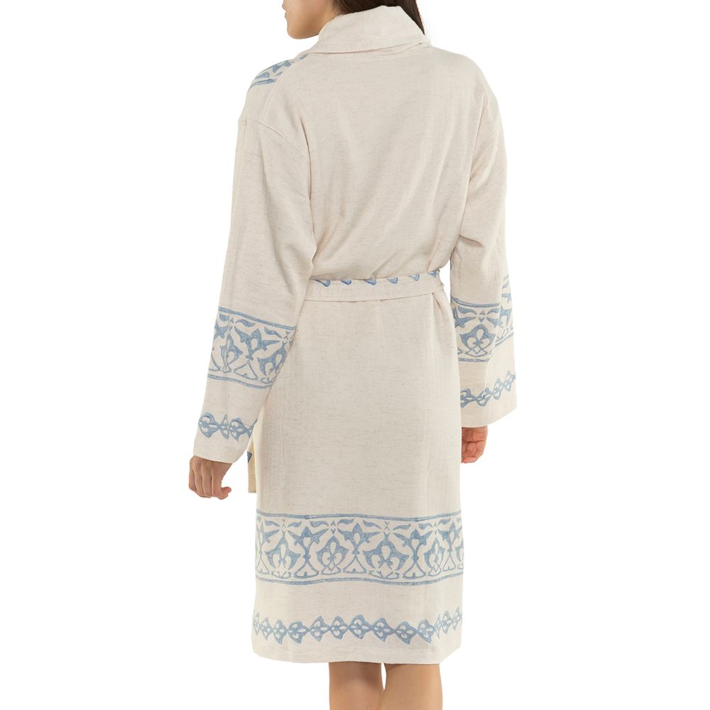 Bath towels - HANDWOVEN HANDPRINTED BATHROBE WITH TERRY HOMEWEAR COTTON LINEN - LALAY