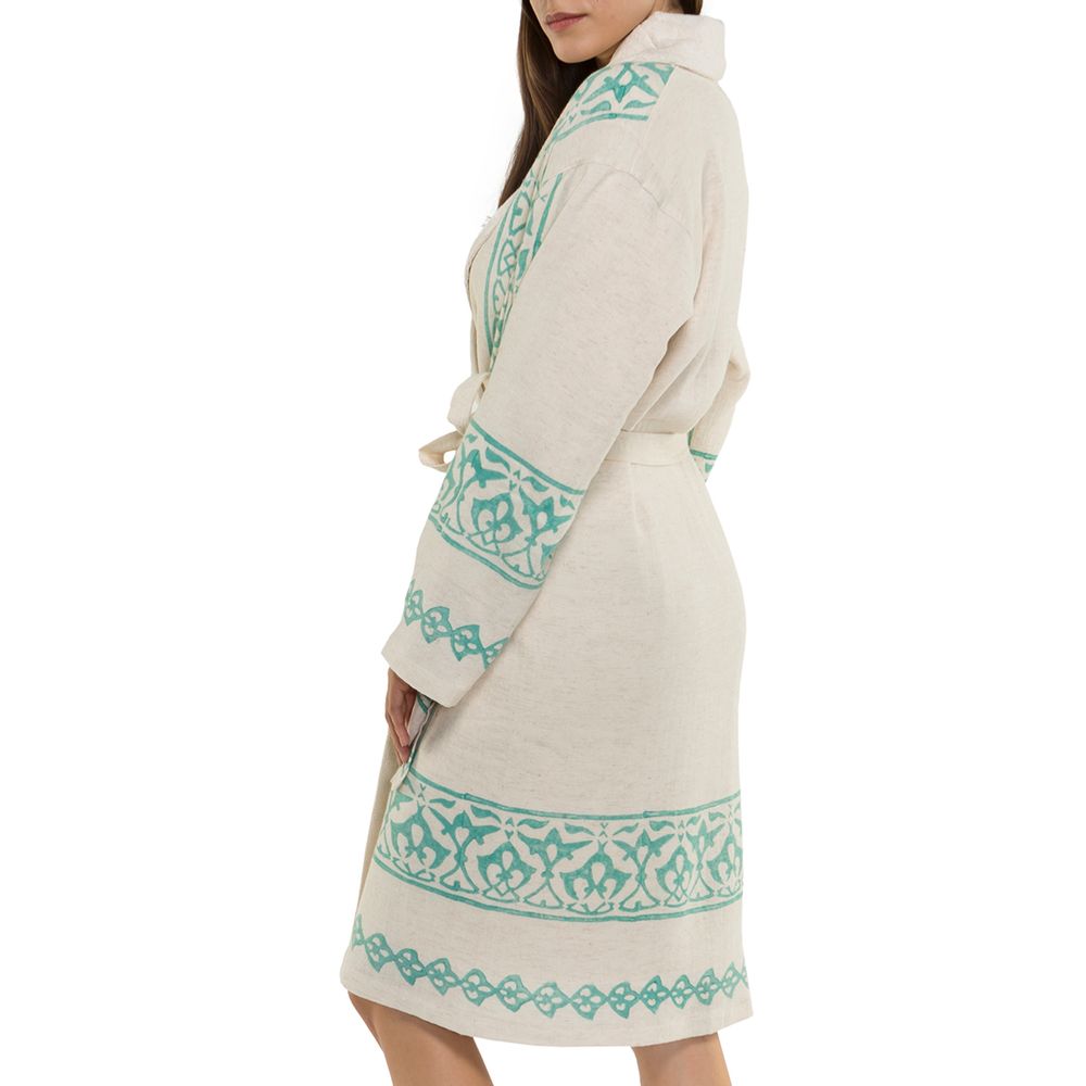Bath towels - HANDWOVEN HANDPRINTED BATHROBE WITH TERRY HOMEWEAR COTTON LINEN - LALAY