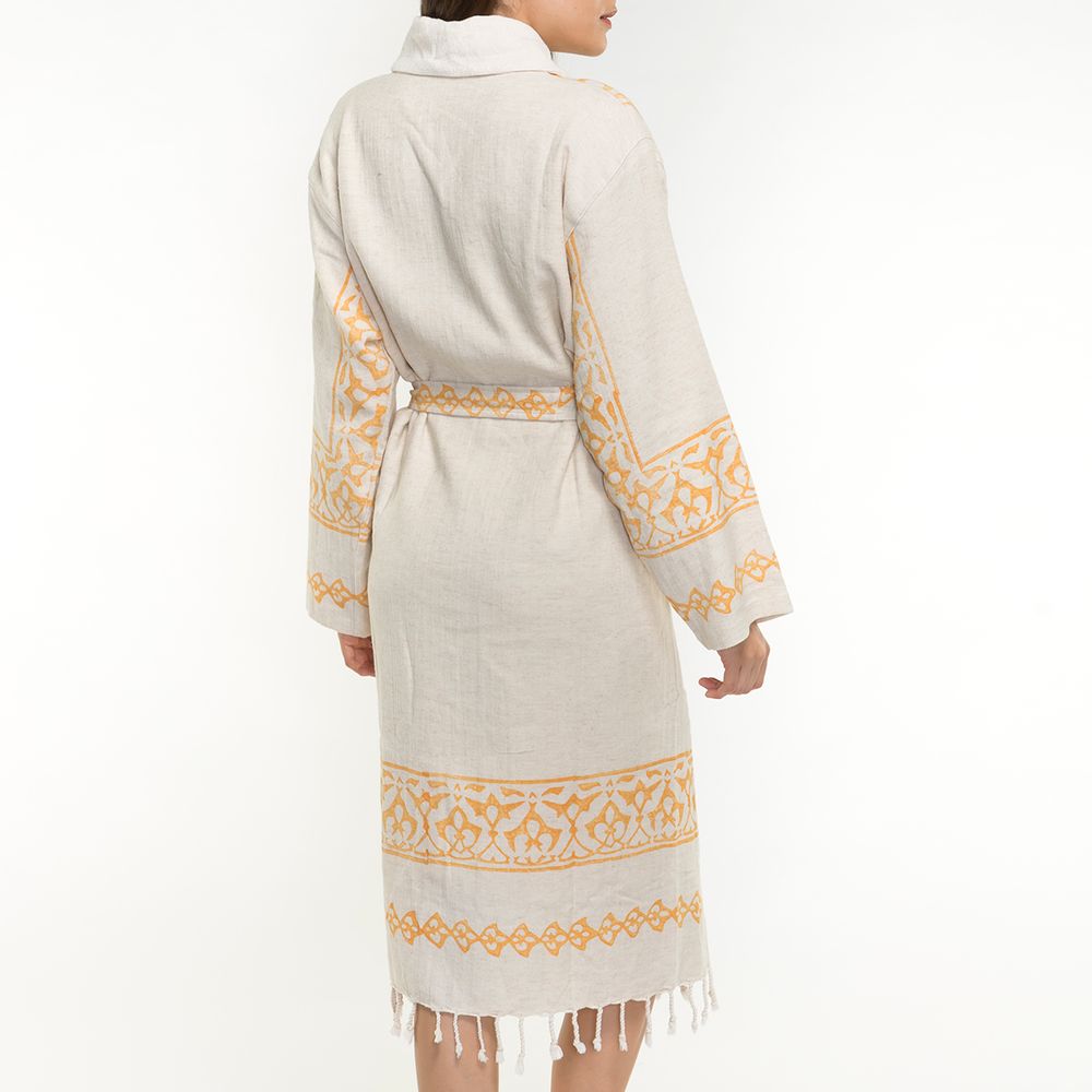 Bath towels - HANDWOVEN HANDPRINTED BATHROBE WITH TERRY HOMEWEAR COTTON LINEN - LALAY