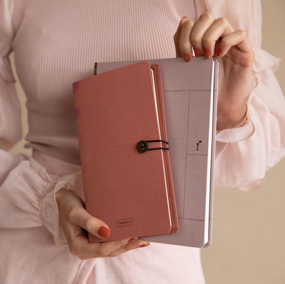 Stationery - Linen notebook with button / Rose Dawn - TINNE+MIA