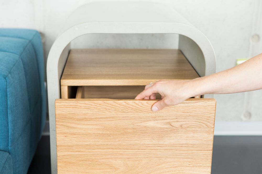 Night tables - OPUS PATEO/SECRETO Concrete and Solid Wood Bedside Table/Small Sideboard with shelf/drawer/door - CO33 EXKLUSIVE BETONMÖBEL
