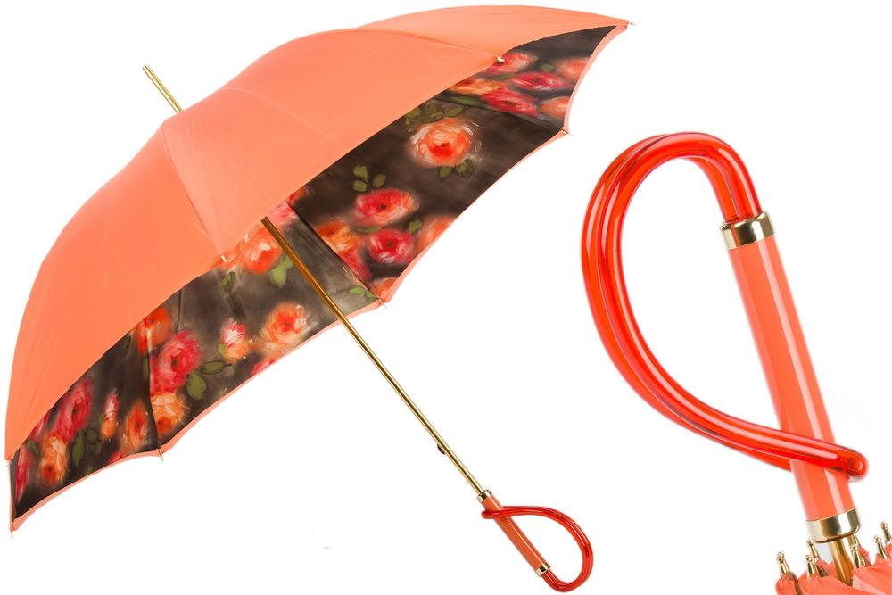 Objets design - PARAPLUIE DOUBLE FACE ORANGE AVEC FLEURS - PASOTTI