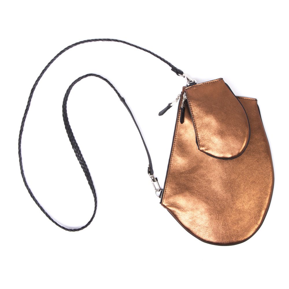 Bags and totes - Zip Maxi Copper - Cross body metallic leather bag with removable shoulder strap - MLS-MARIELAURENCESTEVIGNY