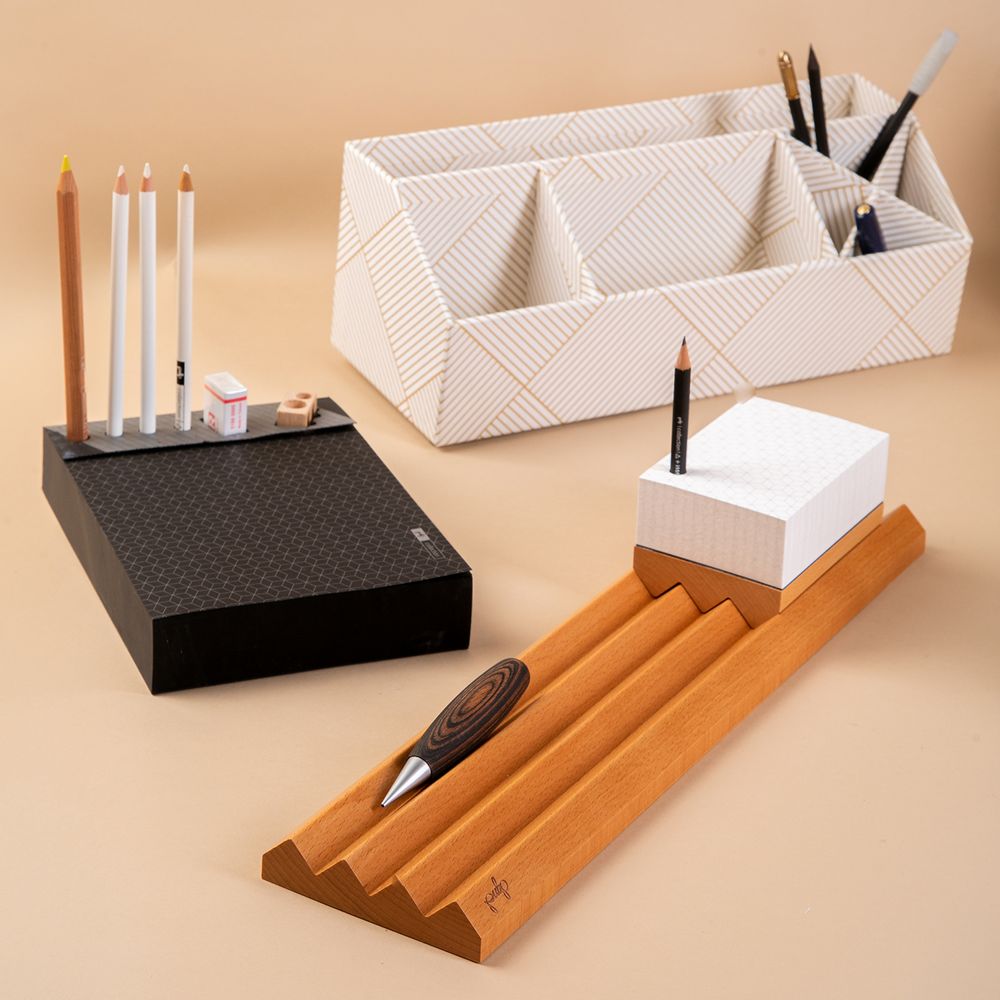 Gifts - Toblerono Organizer  + Mini Toblerono - set of wood desk organizer and memo pad paper block - PULP SHOP