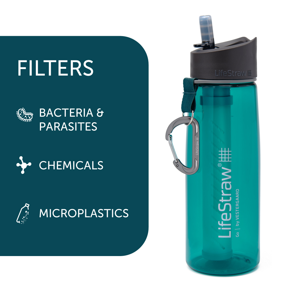 Travel accessories - Bottle with water filter 0.65L, BPA-free plastic, dark teal - LIFESTRAW®