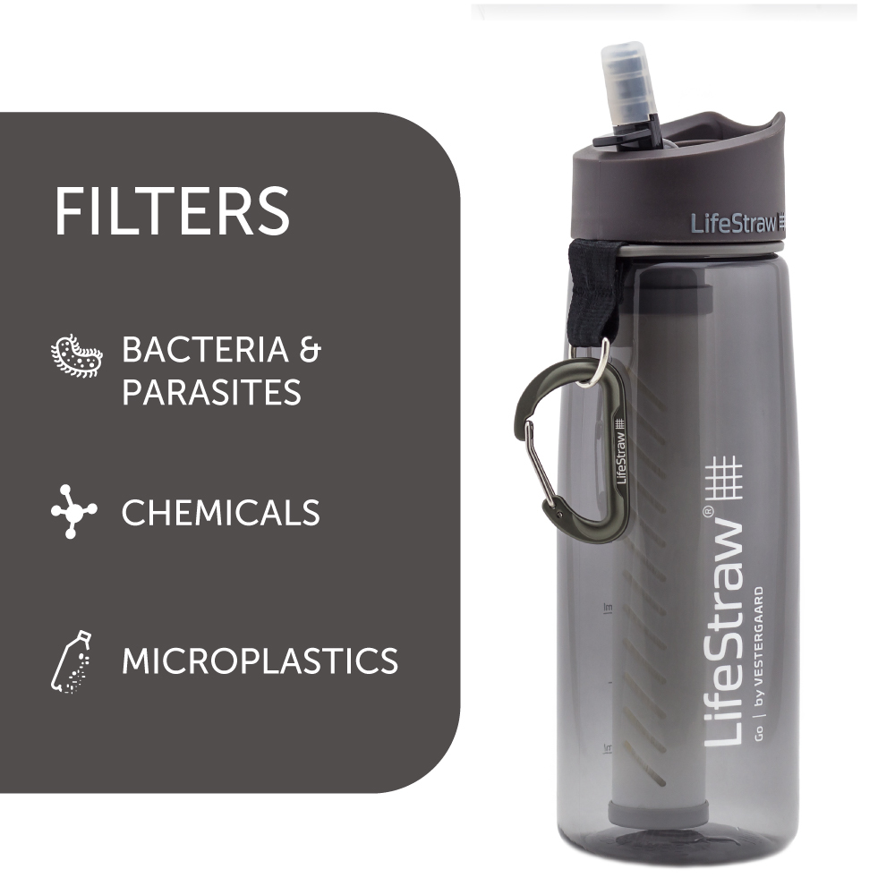 Travel accessories - Bottle with water filter 0.65L, BPA-free plastic, gray - LIFESTRAW®