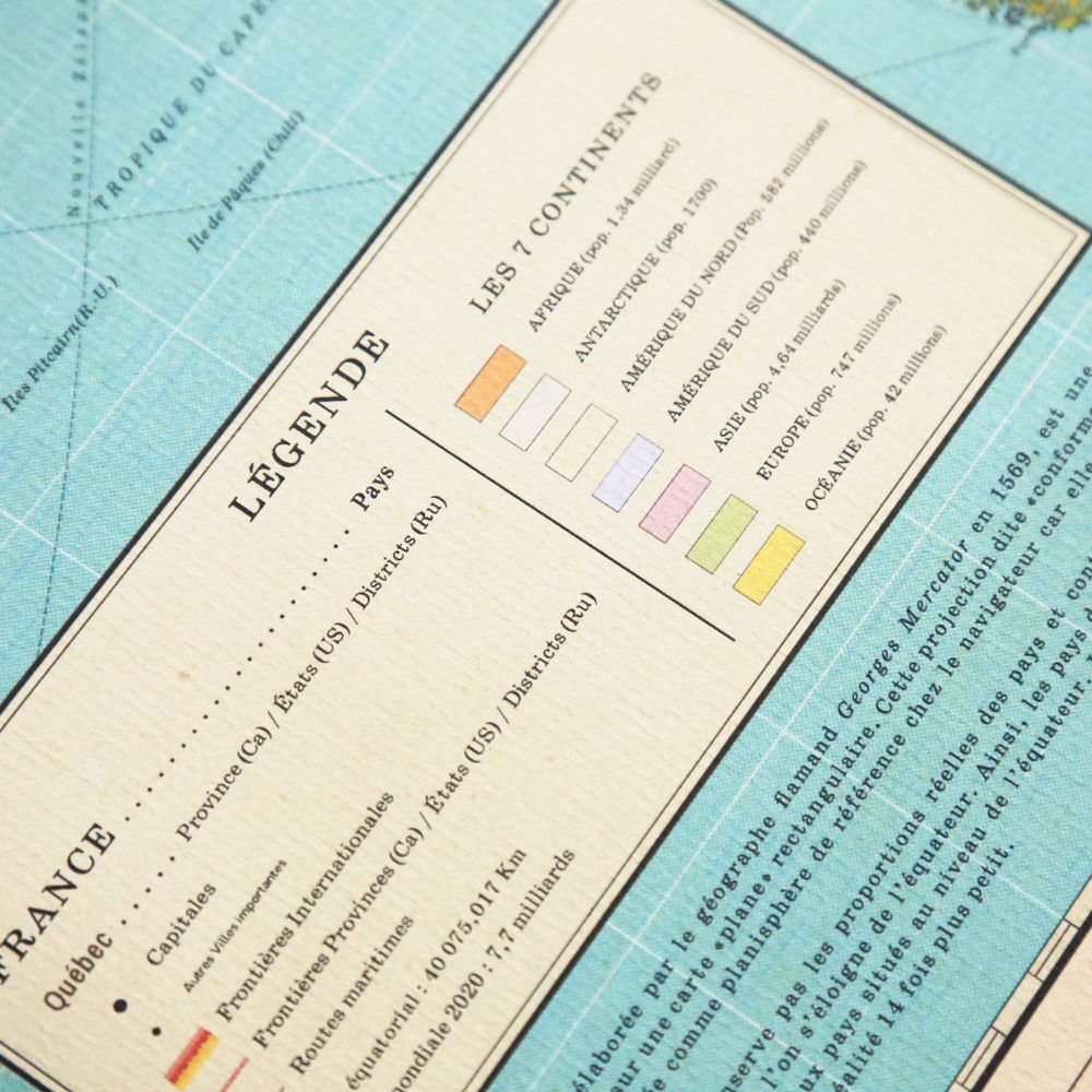 Stationery - Poster Map of the World 2020 style vintage planisphere detailed - PAPPUS ÉDITIONS